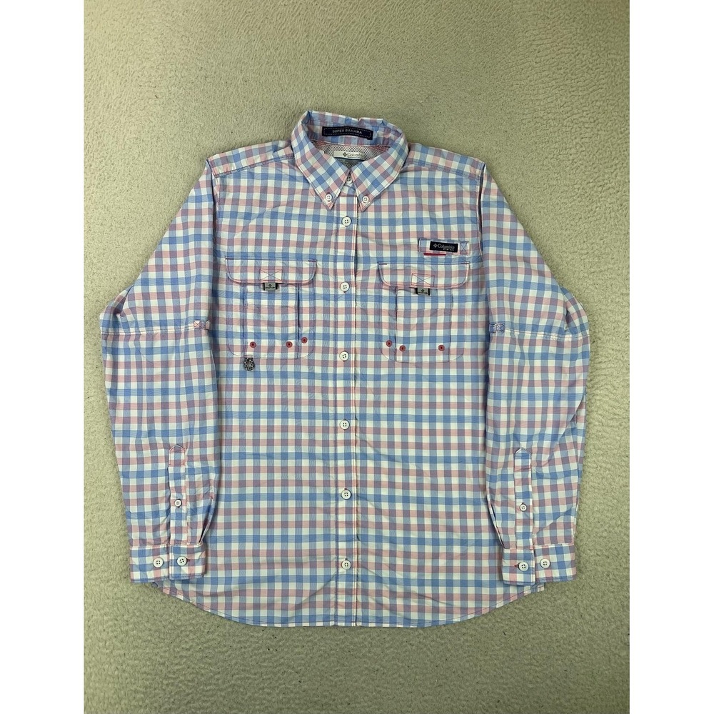 Columbia PFG Super Bahama Women's Blue Check Long Sleeve Fishing Shirt M FL7325